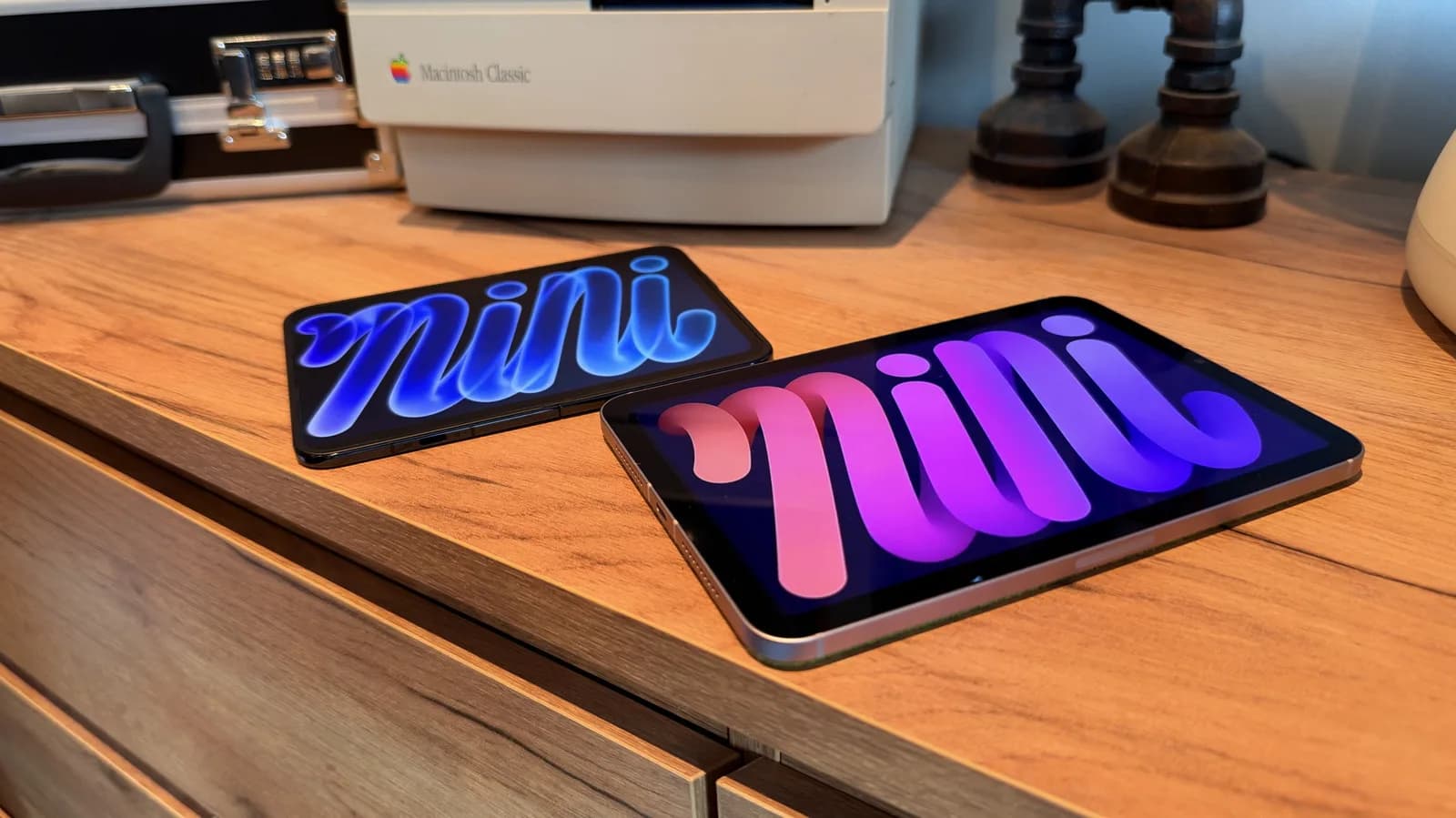 Apple's new OLED iPad mini shown next to the 2024 iPad mini with LCD screen