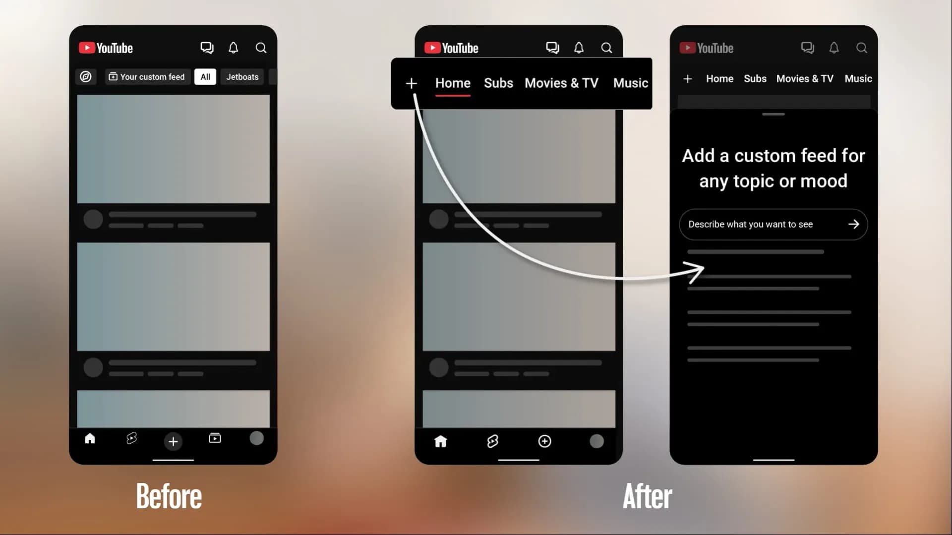 The YouTube mobile app interface showing video recommendations on a smartphone screen.