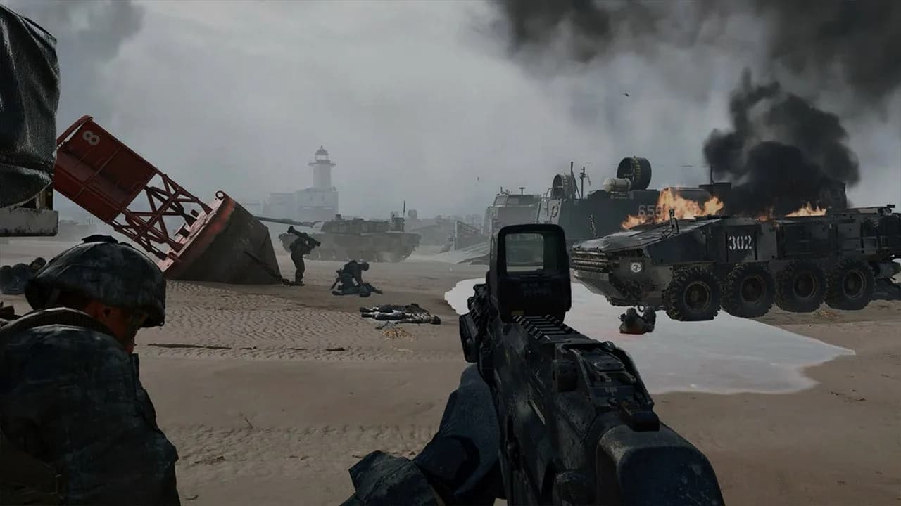 Nintendo Switch 2 console beside a controller, with Modern Warfare 4 logo displayed on screen