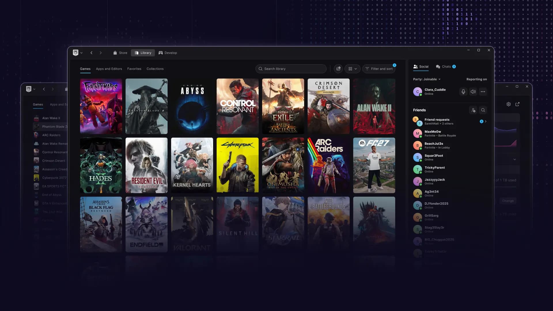 Epic Games Store logo displayed alongside a bar chart comparing launcher boot times to Steam