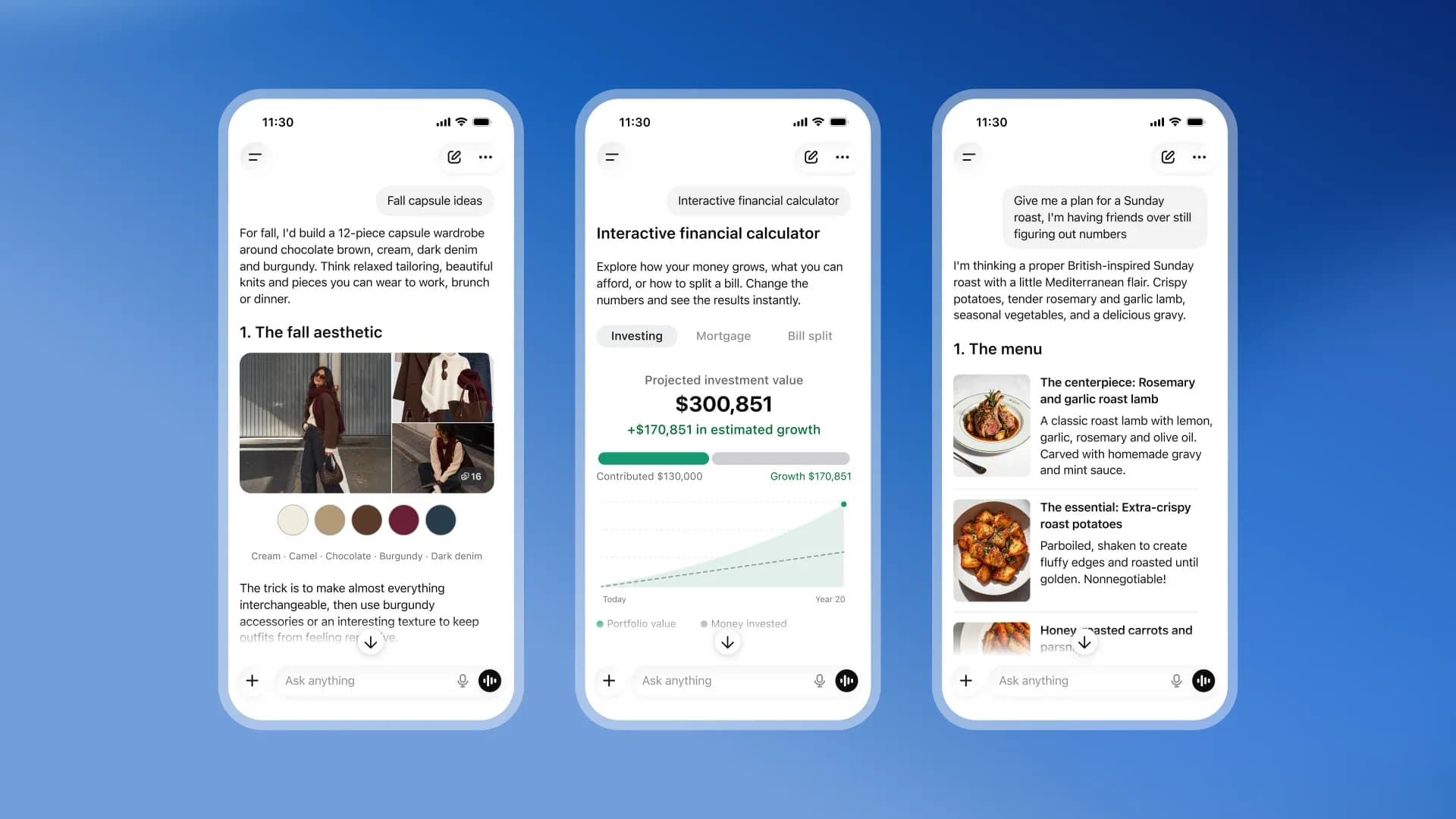 ChatGPT interface displaying interactive visual elements and custom widgets