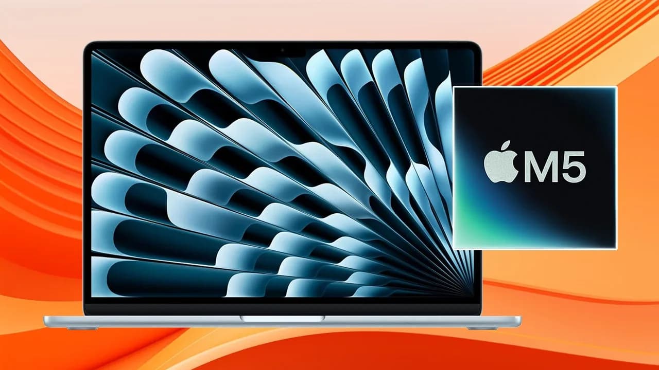 Apple MacBook Air 13-inch (2026, M5) on a white surface, front view